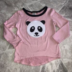 NWOT GLITTER GIRL soft pink sparkly sequins panda girls long sleeve shirt SZ 3T